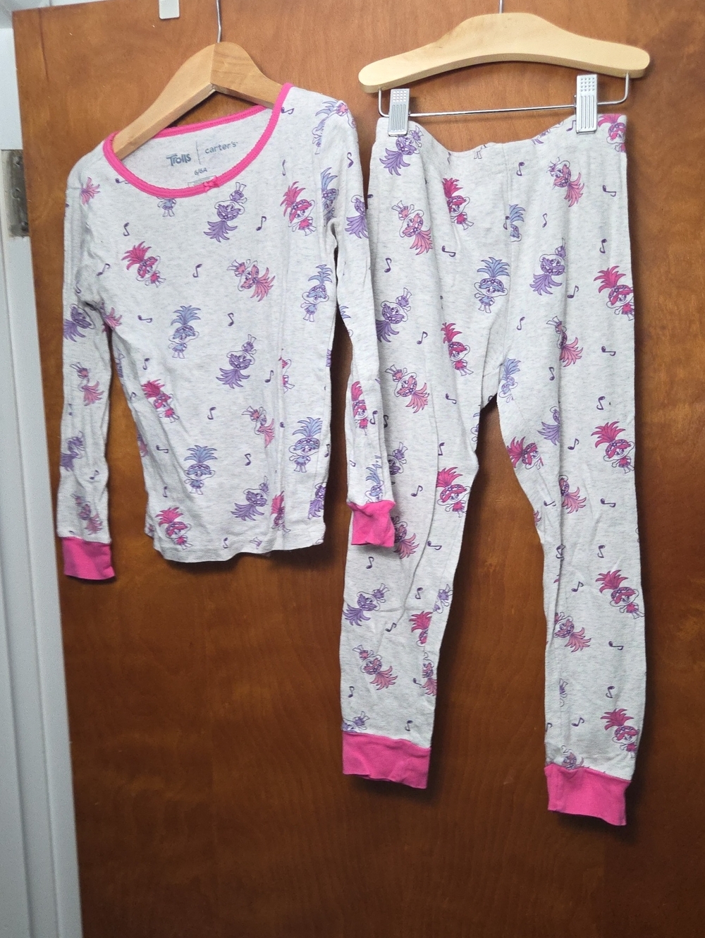 Carter's Light Gray Pajama Set with Pink & Purple Trolls Accents